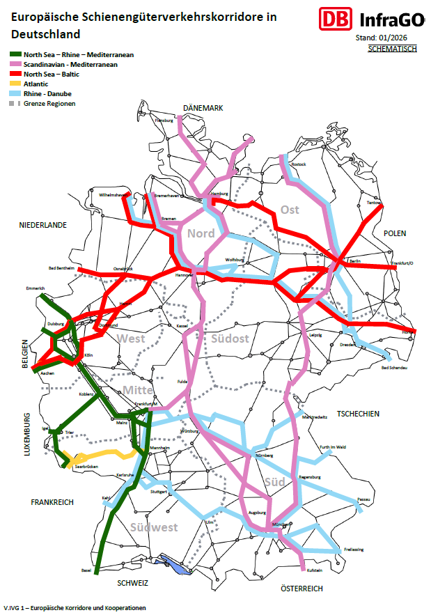 Karte der durch Deutschland verlaufenden Korridore
