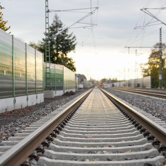 Generalsanierung Riedbahn - neue Gleise umd Lärmschutzwand mit Amphibientunnel im Betonsockel bei Waldorf-Moerfelden