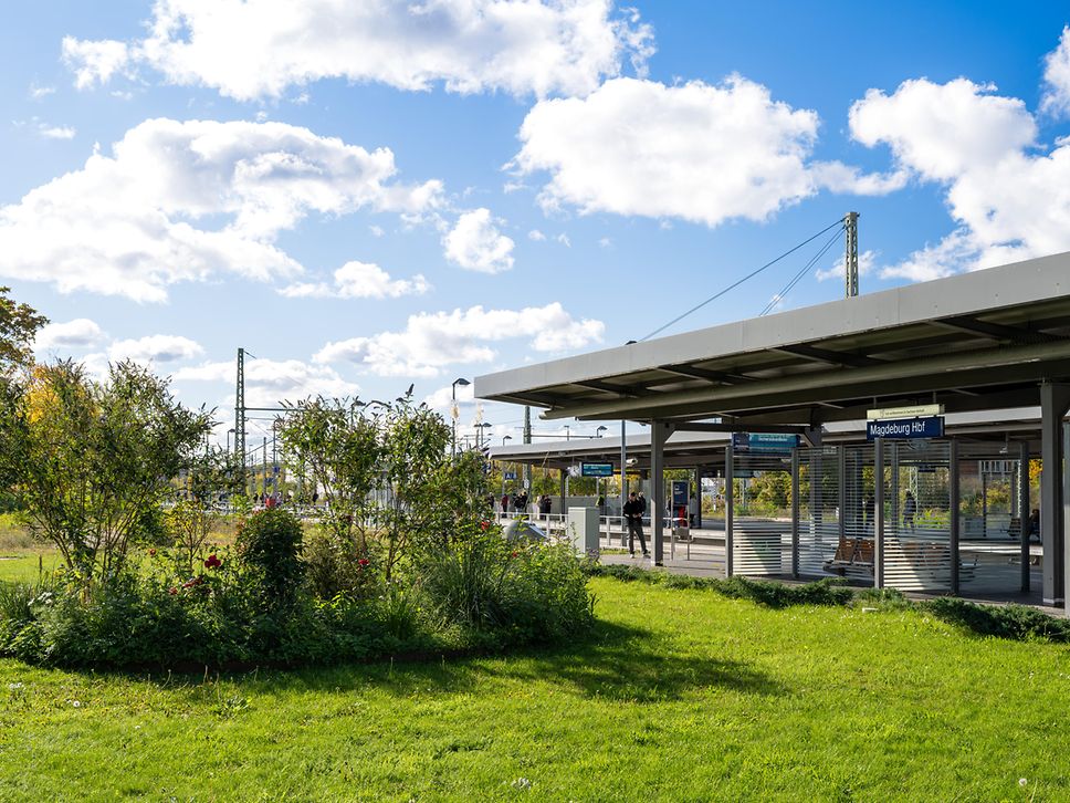 Blick auf die Bahnsteige des Magdeburger Hauptbahnhofs